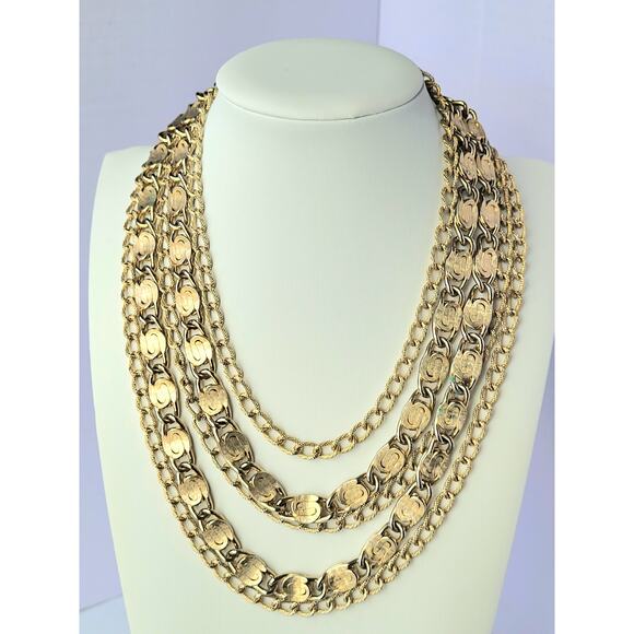 1960s Vintage Coro Signed 5-strand Necklace Gold Tone MCM Excellent Condition - Picture 1 of 9